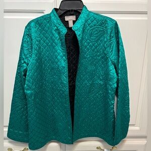 Chico’s Green Black Quilted Lightweight Long Sleeve Jacket Chico’s 2 Size Large